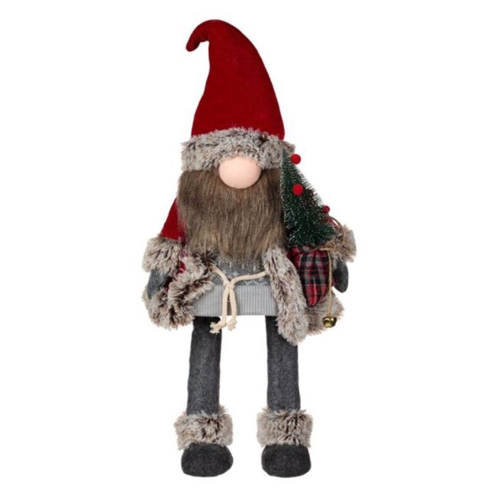 Decoratiune de Craciun, Figurina, Gnome, cu Miscare, Caciula, Rosie, Blana, Sat, 70cm, DCJ222 - imagine 1