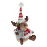 Decoratiune de Craciun, Figurina, Cerb, Asezat, cu Sac, cu Cadouri, 35cm, DCJ227 - imagine 3