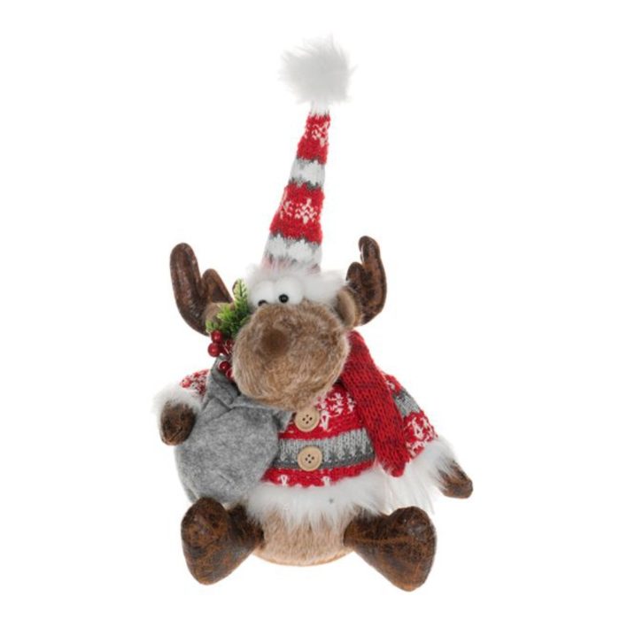 Decoratiune de Craciun, Figurina, Cerb, Asezat, cu Sac, cu Cadouri, 35cm, DCJ227 - imagine 1