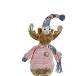 Decoratiune de Craciun, Figurina, Cerb, Asezat, cu Picioare, Roz, Caciula, Fular, 55cm, DCJ228 - imagine 3