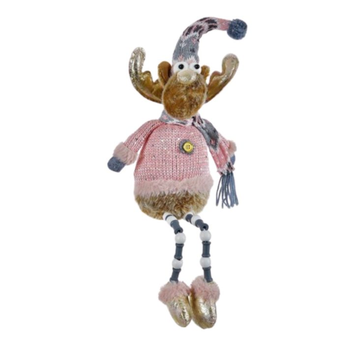 Decoratiune de Craciun, Figurina, Cerb, Asezat, cu Picioare, Roz, Caciula, Fular, 55cm, DCJ228 - imagine 1