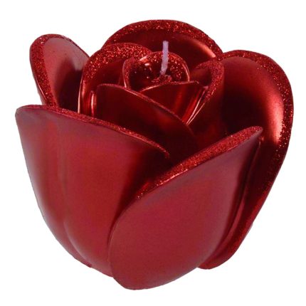 Decoratiune de Craciun, Lumanare, Trandafir, Rosu, Burgund, Glitter, 12x12x10cm, DCJ241