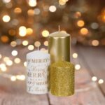 Decoratiune de Craciun, Set, Lumanari, Albe, Glitter, Auriu, 730g - 3buc, DCJ247 - imagine 4
