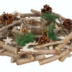 Decoratiune de Craciun, Suport, Lemn, Lumanare, Pastila, Decorat, Conuri, 32cm, DCJ250 - imagine 2