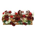 Decoratiune de Craciun, Suport, Dublu, Lumanari, Lemn, Conuri, Globuri, 25x19x11cm, DCJ251 - imagine 3