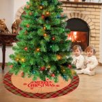 Decoratiune de Craciun, Fusta, Brad, Bej ,In, "Merry Christmas", Carouri, 102cm, DCJ258 - imagine 4