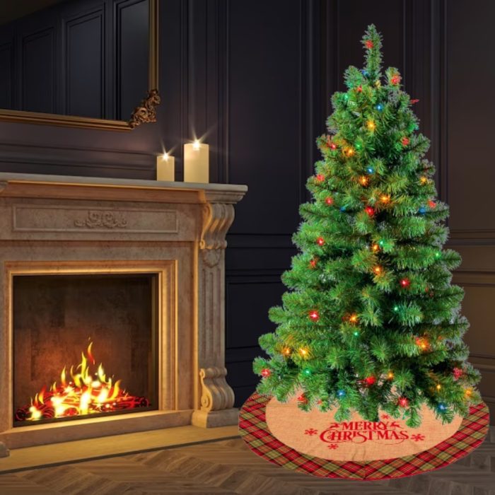 Decoratiune de Craciun, Fusta, Brad, Bej ,In, "Merry Christmas", Carouri, 102cm, DCJ258 - imagine 3