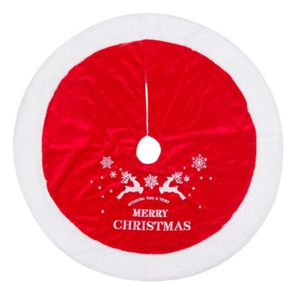 Decoratiune de Craciun, Fusta, Brad, Rosie, Catifelata, Blana, Alba, "Merry Christmas", 90cm, DCJ261