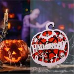 Decoratiune de Halloween, Dovleac, Lemn, Portocaliu, 30x28 cm, DH050 - imagine 5