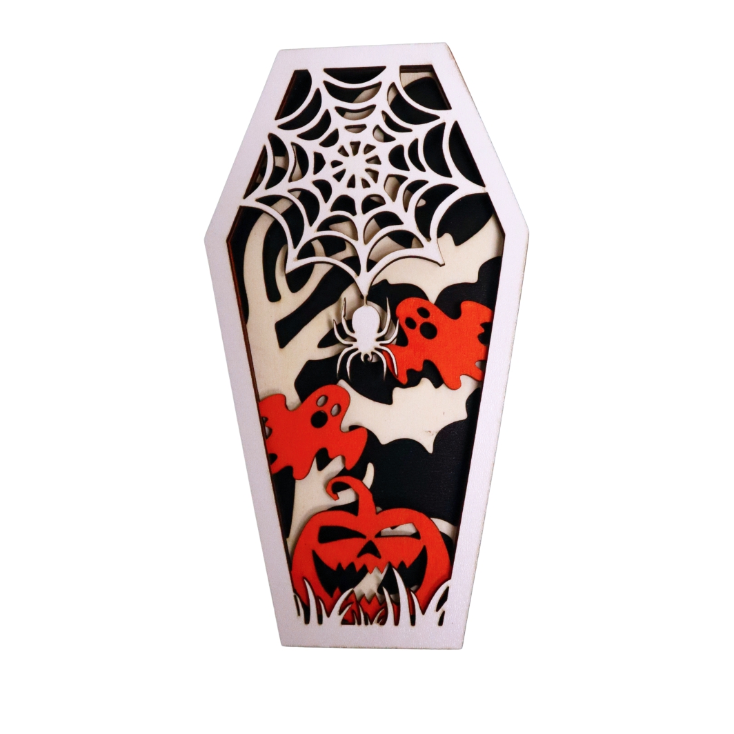 DH051 Decoratiune de Halloween, Lemn, Portocaliu, 30x16 cm, DH051 - imagine 1