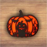 Decoratiune de Halloween, Dovleac, Lemn, Portocaliu, 30x25 cm, DH055 - imagine 5