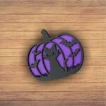 Decoratiune de Halloween, Dovleac, Lemn, Mov, 30x25 cm, DH057 - imagine 4