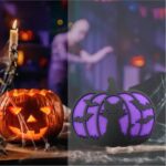 Decoratiune de Halloween, Dovleac, Lemn, Mov, 30x25 cm, DH057 - imagine 3