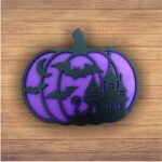 Decoratiune de Halloween, Dovleac, Lemn, Mov, 30x25 cm, DH058 - imagine 5