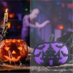 Decoratiune de Halloween, Dovleac, Lemn, Mov, 30x28 cm, DH063 - imagine 4