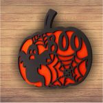 Decoratiune de Halloween, Dovleac, Lemn, Portocaliu, 30x28 cm, DH064 - imagine 5