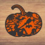 Decoratiune de Halloween, Dovleac, Lemn, Portocaliu, 30x34 cm, DH076 - imagine 4