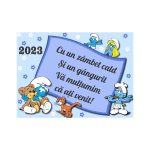 Marturie botez cu urare, Strumfi, Magnet,10×7.5 cm, MGB006, Albastru