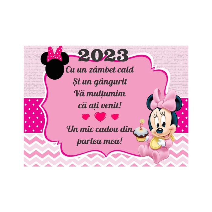 Marturie botez cu urare, Minnie Mouse, Magnet,10×7.5 cm, MGB009, Roz - imagine 1