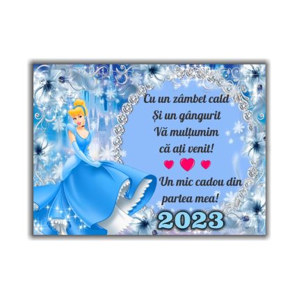 Marturie botez cu urare, Cenusareasa, Magnet,10×7.5 cm, MGB013, Albastru