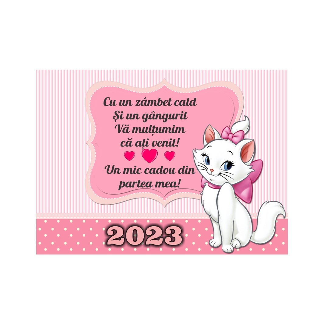 MMG015 Marturie botez cu urare, Pisica Marrie, Magnet,10×7.5 cm, MGB015, Roz - imagine 1