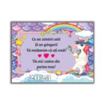 Marturie botez cu urare, Unicorn, Magnet,10×7.5 cm, MGB018, Mov - imagine 3