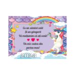 Marturie botez cu urare, Unicorn, Magnet,10×7.5 cm, MGB018, Mov