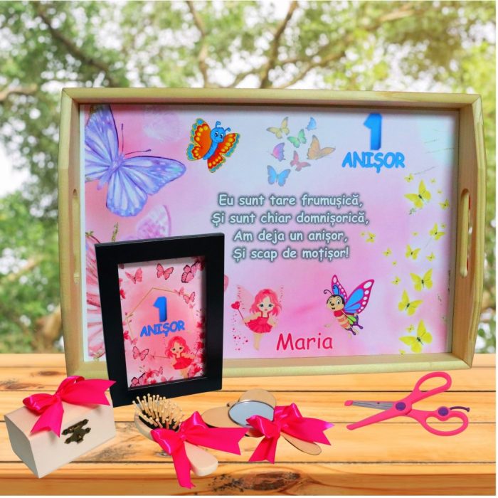 Set Mot Personalizat, Fluturi, 6 Piese, Lemn, Roz, 20x30cm, SMD069 - imagine 4