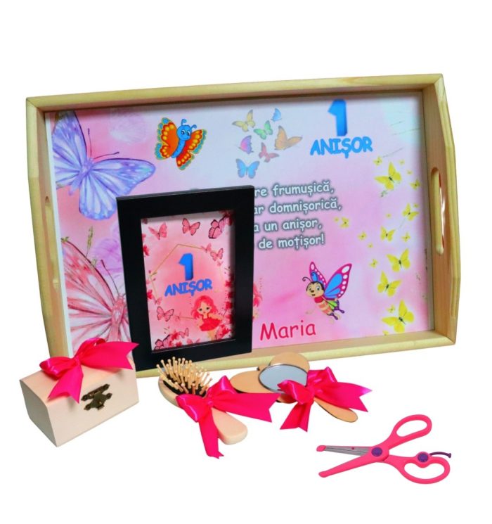 Set Mot Personalizat, Fluturi, 6 Piese, Lemn, Roz, 20x30cm, SMD069 - imagine 1