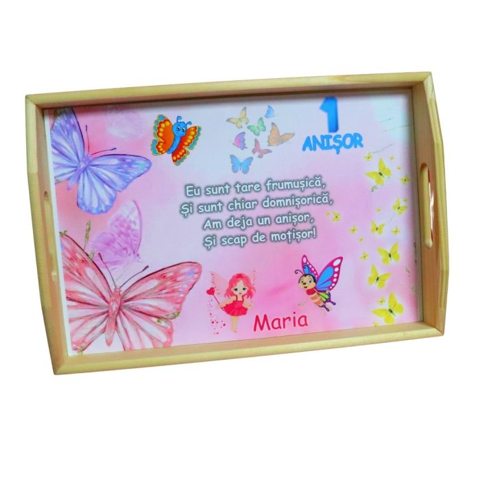 Set Mot Personalizat, Fluturi, 6 Piese, Lemn, Roz, 20x30cm, SMD069 - imagine 5
