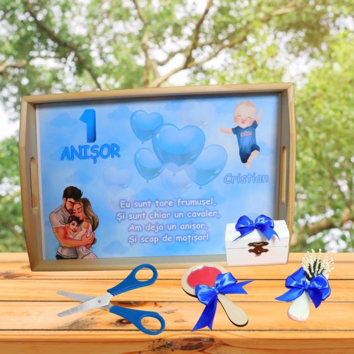Set Mot Personalizat, Baby Boy, 5 Piese, Lemn, Albastru, 20x30cm, SMD074 - imagine 4