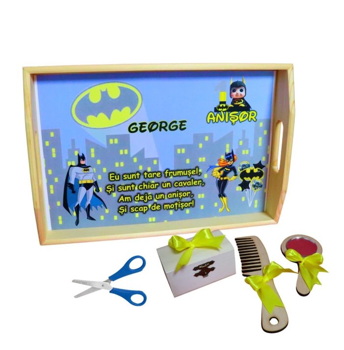 Set Mot Personalizat, Baby Batman, 5 Piese, Lemn, Galben, 20x30cm, SMD086 - imagine 1