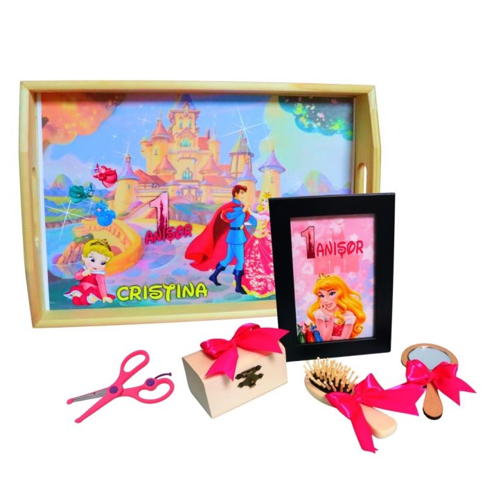 Set Mot Personalizat, Frumoasa Adormita, 6 Piese, Lemn, Roz, 20x30cm, SMD087 - imagine 1