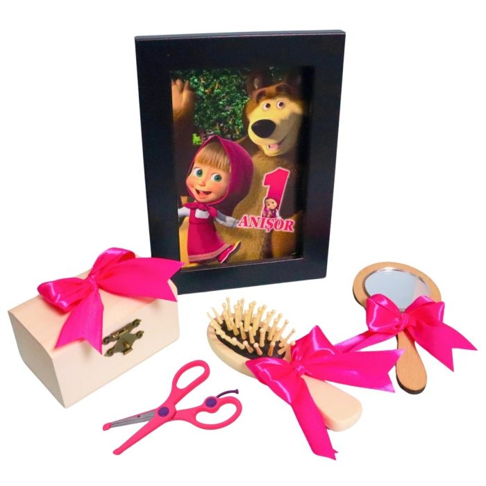 Set Mot Personalizat, Masha si Ursul, 6 Piese, Lemn, Roz, 20x30cm, SMD091 - imagine 2