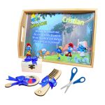 Set Mot Personalizat, Strumfi, 5 Piese, Lemn, Albastru, 20x30cm, SMD094