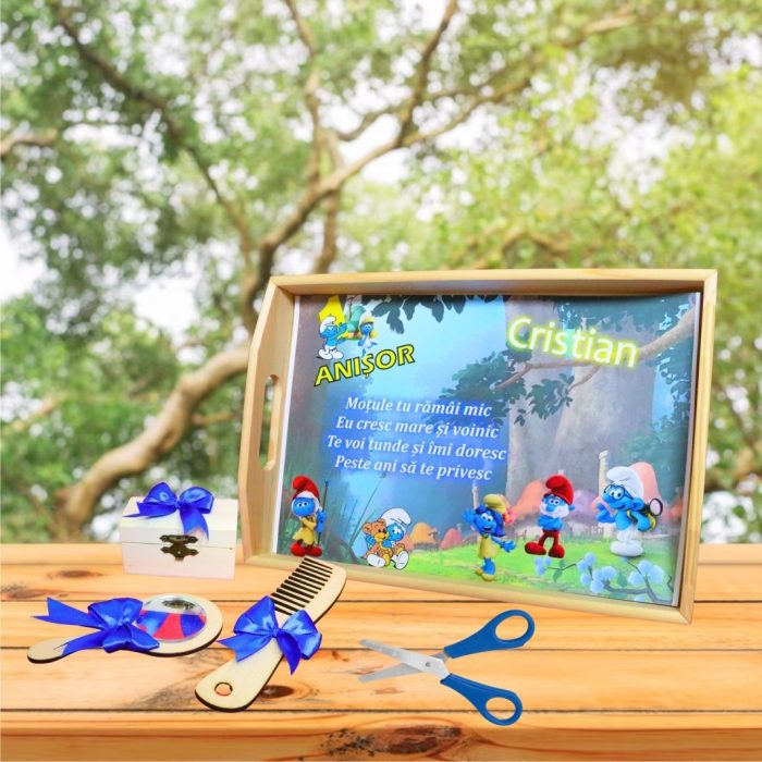Set Mot Personalizat, Strumfi, 5 Piese, Lemn, Albastru, 20x30cm, SMD094 - imagine 4