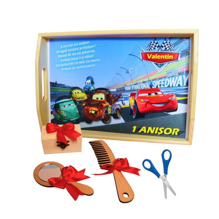 Set Mot Personalizat, Cars, 5 Piese, Lemn, Rosu, 20x30cm, SMD096 - imagine 1