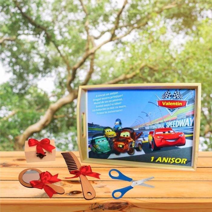 Set Mot Personalizat, Cars, 5 Piese, Lemn, Rosu, 20x30cm, SMD096 - imagine 4