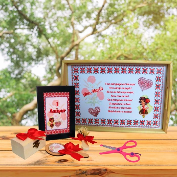 Set Mot Personalizat, Tematica traditionala, 6 Piese, Lemn, Rosu, 20x30cm, SMD097 - imagine 4
