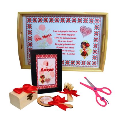 Set Mot Personalizat, Tematica traditionala, 6 Piese, Lemn, Rosu, 20x30cm, SMD097