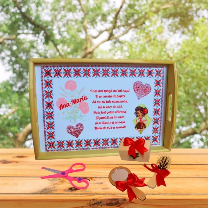 Set Mot Personalizat, Tematica traditionala, 5 Piese, Lemn, Rosu, 20x30cm, SMD098 - imagine 4