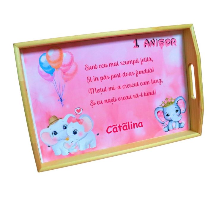 Set Mot Personalizat, Elefantica, 5 Piese, Lemn, Roz, 20x30cm, SMD102 - imagine 5