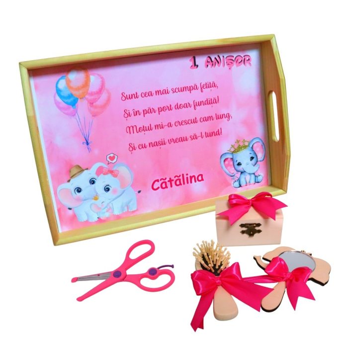Set Mot Personalizat, Elefantica, 5 Piese, Lemn, Roz, 20x30cm, SMD102 - imagine 1