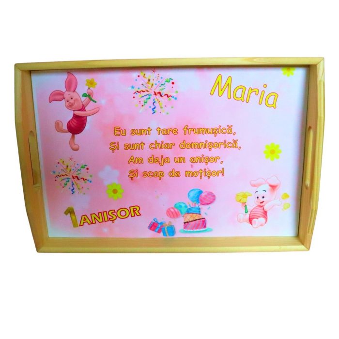 Set Mot Personalizat, Porcusorul Piglet, 5 Piese, Lemn, Roz, 20x30cm, SMD0106 - imagine 3