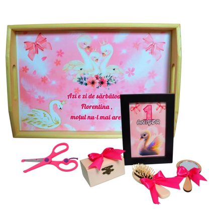 Set Mot Personalizat, Lebede, 6 Piese, Lemn, Roz, 20x30cm, SMD107