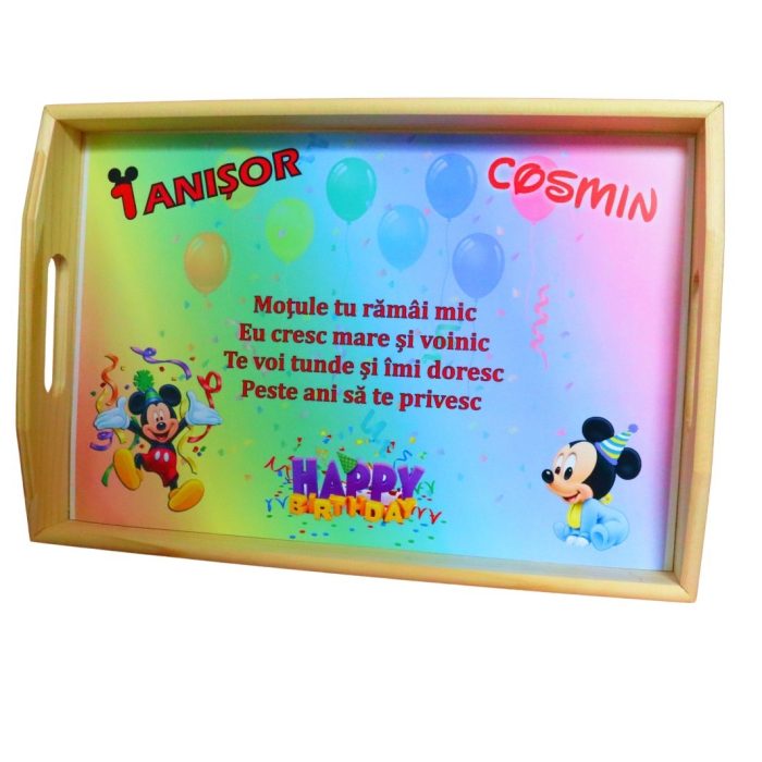 Set Mot Personalizat, Mickey Mouse, 6 Piese, Lemn, Albastru, 20x30cm, SMD113 - imagine 4