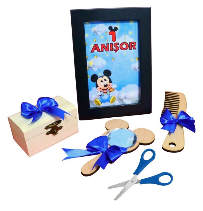Set Mot Personalizat, Mickey Mouse, 6 Piese, Lemn, Albastru, 20x30cm, SMD113 - imagine 3