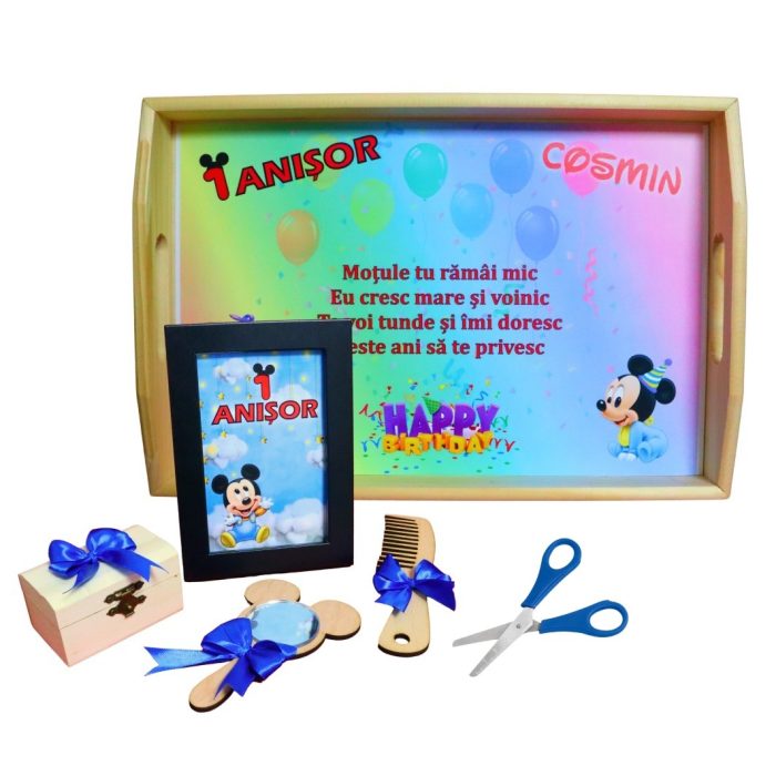 Set Mot Personalizat, Mickey Mouse, 6 Piese, Lemn, Albastru, 20x30cm, SMD113 - imagine 1