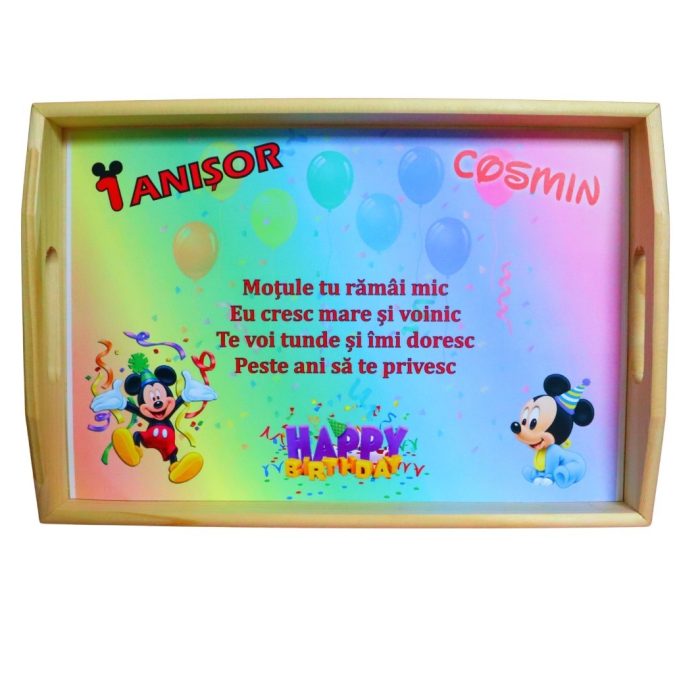 Set Mot Personalizat, Mickey Mouse, 6 Piese, Lemn, Albastru, 20x30cm, SMD113 - imagine 5