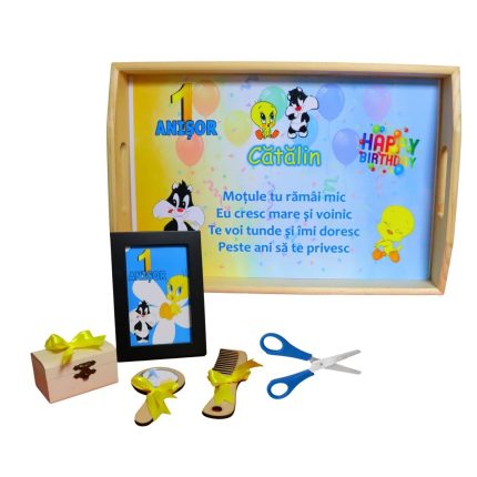 Set Mot Personalizat, Tweety, 6 Piese, Lemn, Galben, 20x30cm, SMD115